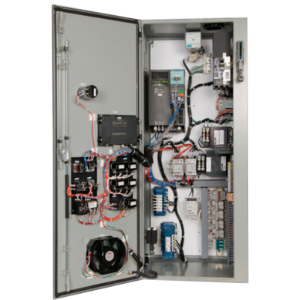 An open Low Voltage Panel displaying various electrical components, including busbars, circuit breakers, and wiring.