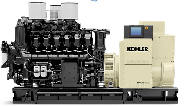Power Generation - A Kohler power generator with a detailed schematic diagram showing its integration into a commercial power system.