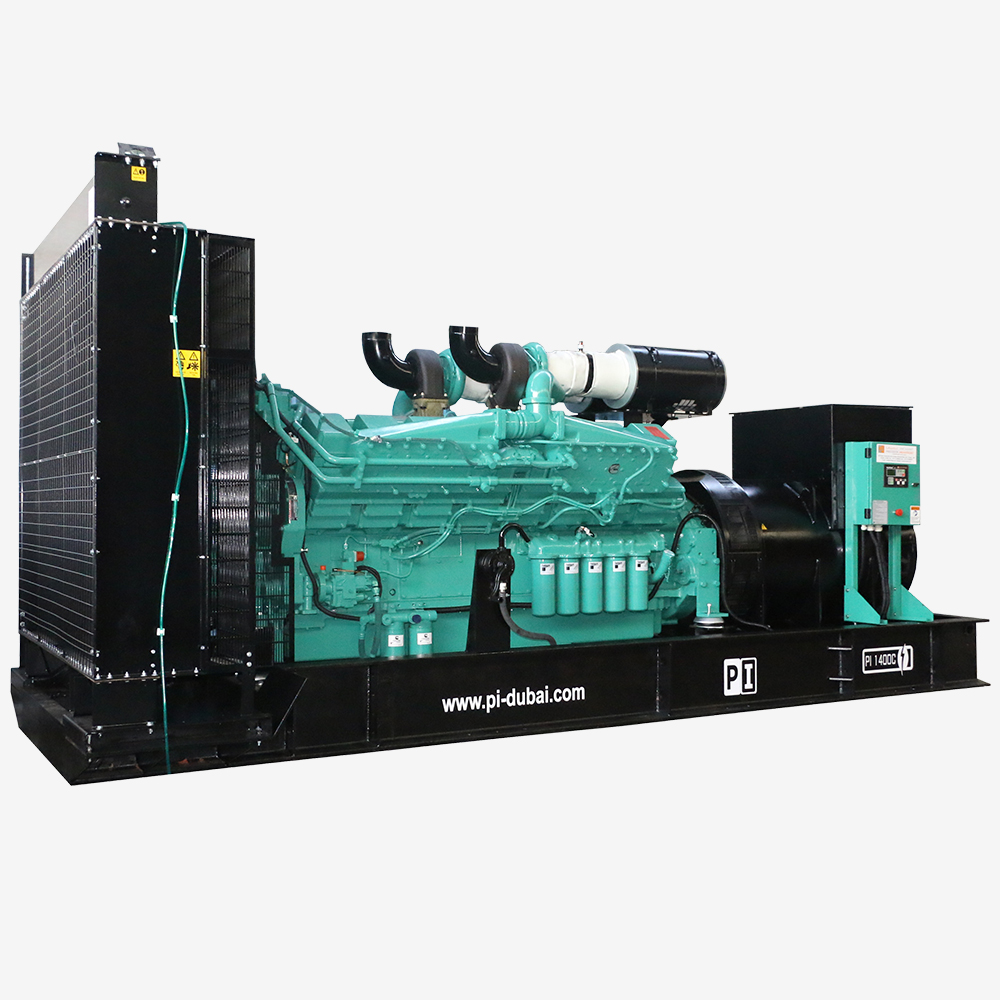 An open type diesel generator set from PRECISION INDUSTRIES®, showcasing a robust engine and components mounted on a black base.