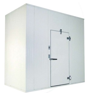 Modular cold room with a secure, insulated door.