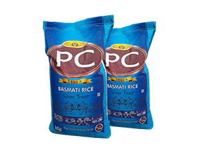 Two packages of PC Basmati Rice Silver Treat, featuring a blue design with white and gold text.