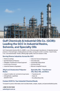  Gulf Chemicals & Industrial Oils (GCIR), highlighting leadership in GCC for industrial resins, solvents, and specialty oils 