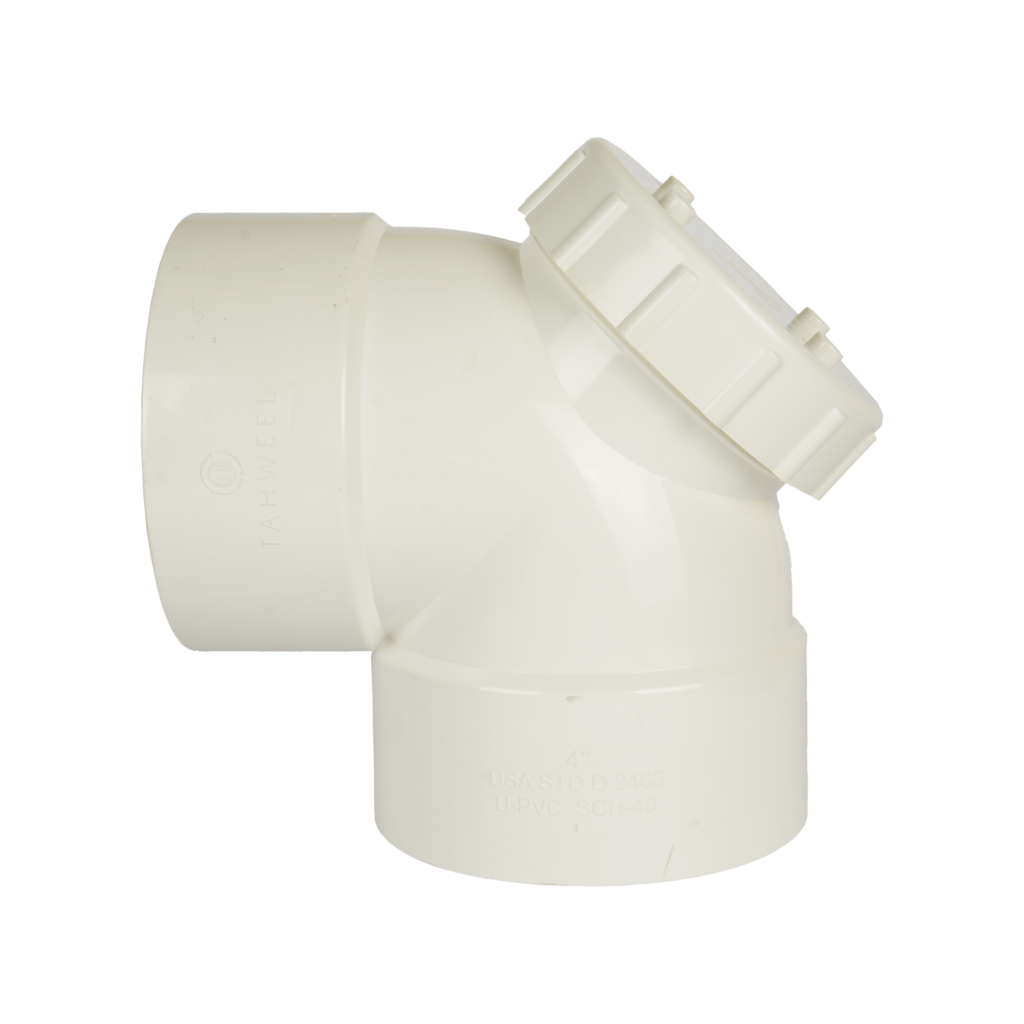 كوع بوابه زاوية 90 – 4″ – “Elbow 90 with access cap White 4