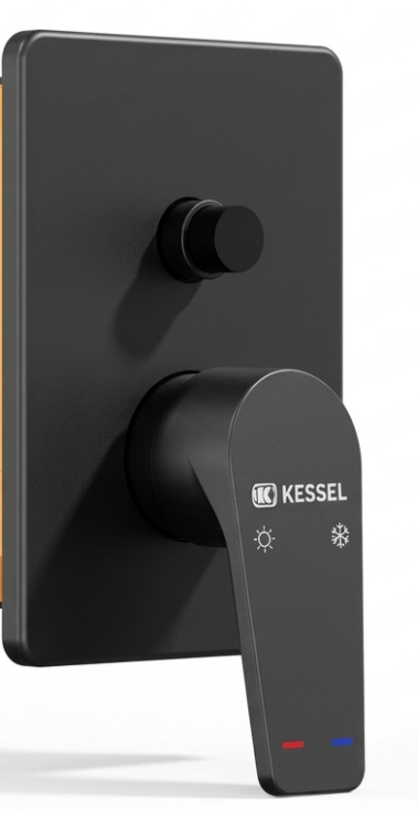 غطاء خلاط دفن مربع أسود2مخرج – SS KESSEL T – Concealed Mixer Square Cover Black – 2 Outlets